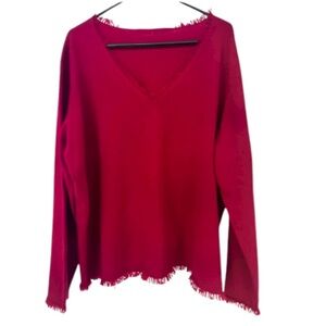 Magashoni Women's Red 100% Cashmere Fringe V Neck Sweater Size 2X Holiday Ready